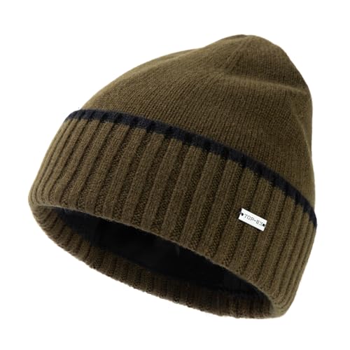 TOP-EX XL/XXL 100% Merino Wolle Winter Beanie Herren Damen Warme Wintermuetze Fleece Futter Wollmuetze Strickmuetze Grün M/L von TOP-EX