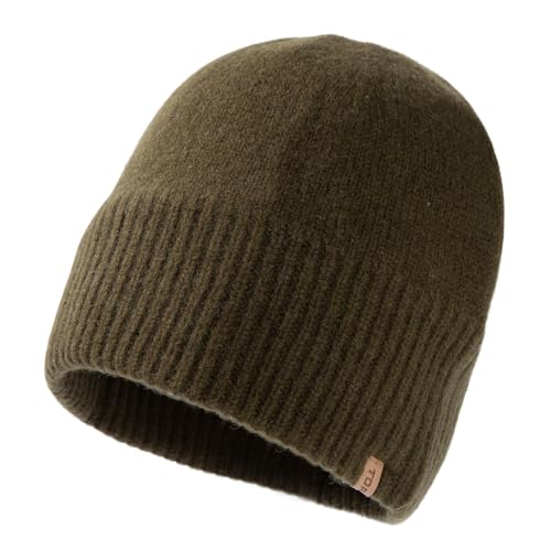 TOP-EX XL/XXL 100% Merinowolle Beanie Mütze, Wintermuetze Wollmütze Herren Damen, Strickmuetze Fisherman Beanie Trawler Mütze Warme Fleece Futter Army Grün M/L von TOP-EX