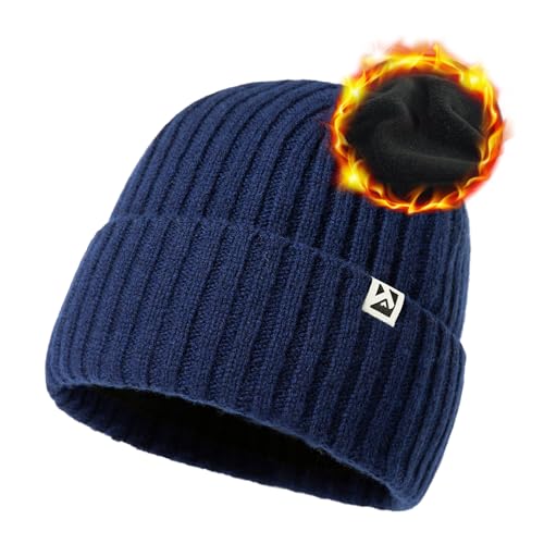 TOP-EX Übergroße XL/XXL Herren Damen 100% Merinowolle Winter Beanie mit Fleece-Futter Strickmütze für große Köpfe langlebige Mütze für kaltes Wetter warm Marineblau X-Large extra große Köpfe von TOP-EX