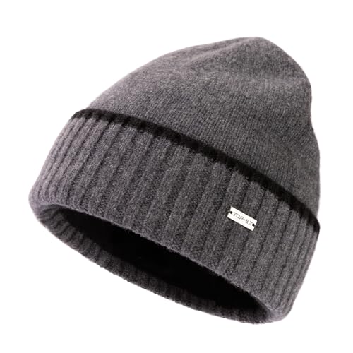 TOP-EX XL/XXL 100% Merinowolle Winter Beanie Herren Warme Wintermuetze für Damen Fleece Futter Wollmuetze Strickmuetze Grau XL/XXL von TOP-EX