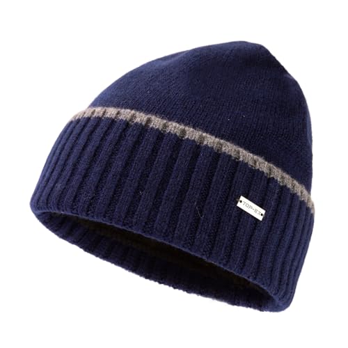 TOP-EX XL/XXL 100% Merinowolle Winter Beanie Herren Warme Wintermütze für Damen Fleece Futter Wollmuetze Strickmuetze Navy M/L von TOP-EX