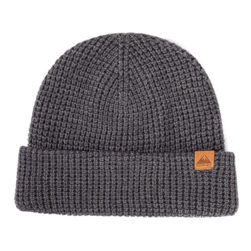 XL/XXL 50% Merinowolle Waffel Mütze Wintermuetze Herren Damen Fisherman Beanie Trawler Mütze Strickmuetze Warme Grau von TOP-EX