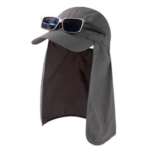 TOP-EX XL/XXL Baseball Cap Herren mit Abnehmbarer Nackenklappe UV-Schutz Sonnenhüte Damen, Faltbar Sommerhüte Safari Wandern Outdoor-Hut Atmungsaktiv Verstellbar Dunkelgrau XL von TOP-EX