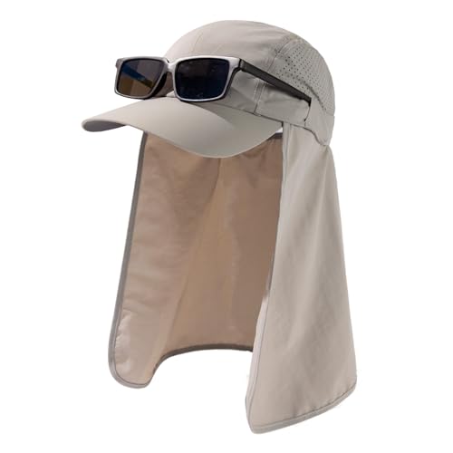 TOP-EX XL/XXL Baseball Cap Herren mit Abnehmbarer Nackenklappe UV-Schutz Sonnenhüte Damen, Faltbar Sommerhüte Safari Wandern Outdoor-Hut Atmungsaktiv Verstellbar Hellgrau L von TOP-EX