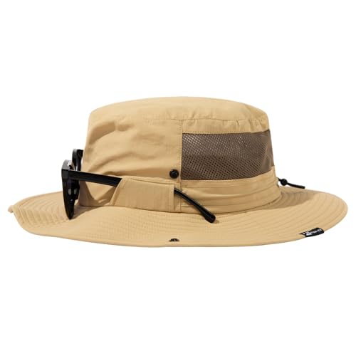 TOP-EX XL/XXL Sonnenhut Herren Wasserdicht Sonnenschutz Mütze mit Sonnenbrillenhalter Breite Krempe Outdoor Trekking Hut mit Nackenschutz Safari Sommer Mütze Faltbar 94603_Khaki L/XL von TOP-EX