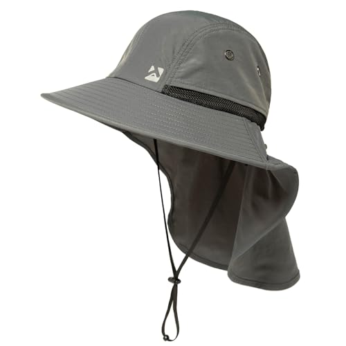 TOP-EX XL/XXL UPF 50 Sonnenhut Herren Breite Krempe Sonnenschutz Mütze Wasserdicht Outdoor Trekking Hut mit Nackenschutz Safari Sommer Mütze Faltbar 94599_Grau XL/XXL von TOP-EX
