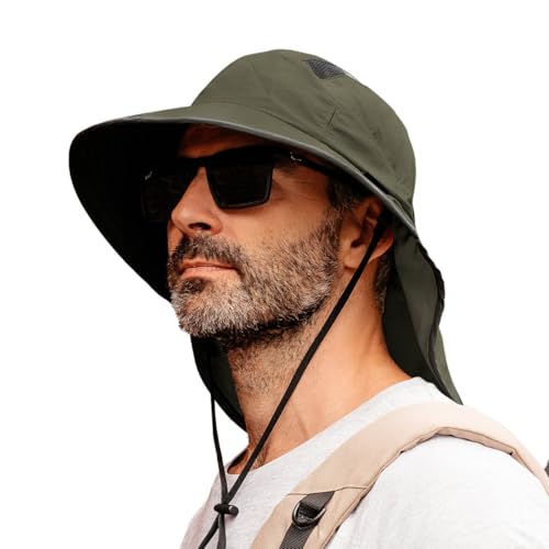 TOP-EX XL/XXL UPF 50 Sonnenhut Herren Damen Breite Krempe Sonnenschutzhut mit Nackenschutz Sonnenbrillenhalter Outdoor Safari Sommerhut Wasserdicht & Faltbar Armeegrün M/L von TOP-EX