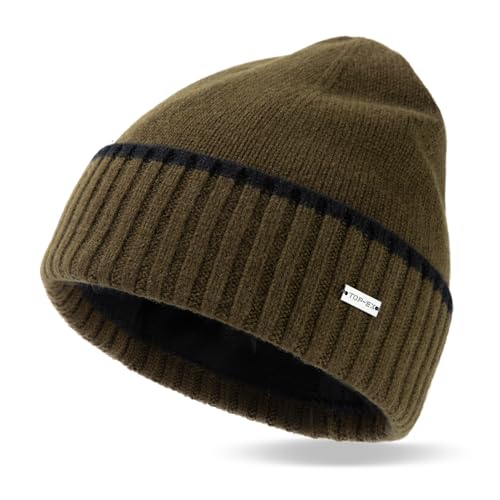 TOP-EX XL/XXL Unisex 100% Merinowolle Winter Beanie Herren Warm Wintermuetze Fleece Futter Wollmuetze XL Strickmuetze Grün von TOP-EX