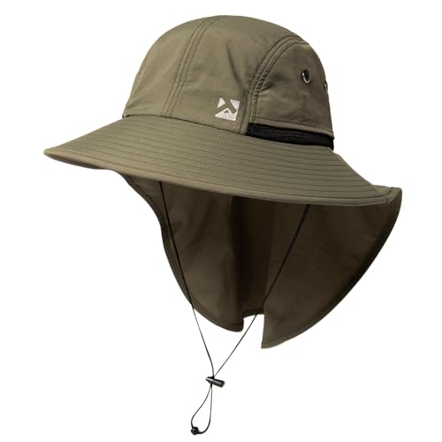 TOP-EX XL/XXL Wasserdicht Sonnenhut Herren Breite Krempe Sonnenschutz Mütze Outdoor Trekking Hut mit Nackenschutz Safari Sommer Mütze Faltbar 94599_Armeegrün M/L von TOP-EX