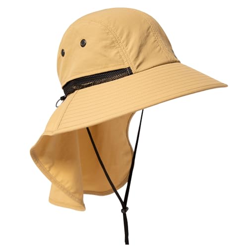 TOP-EX XL/XXL Wasserdicht Sonnenhut Herren Breite Krempe Sonnenschutz Mütze Outdoor Trekking Hut mit Nackenschutz Safari Sommer Mütze Faltbar 94599_Khaki L/XL von TOP-EX