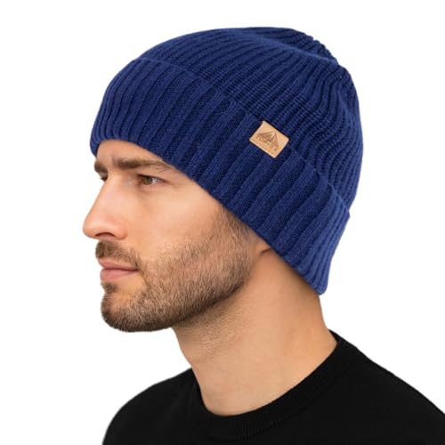 TOP-EX XL/XXL Wintermütze Merinowolle Beanie Herren Warme Strickmütze mit Fleecefutter Wollmütze Damen Winter für Ski Outdoor Geschenk Marineblau M/L von TOP-EX