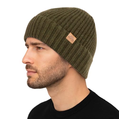 TOP-EX XL/XXL Wintermütze Merinowolle Beanie Herren Warme Strickmütze mit Fleecefutter Wollmütze Damen Winter für Snowboard Outdoor Geschenk Armeegrün XL/XXL von TOP-EX