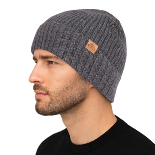 TOP-EX XL/XXL Wintermütze Merinowolle Beanie Herren Warme Strickmütze mit Fleecefutter Wollmütze Damen Winter für Snowboard Outdoor Geschenk Grau XL/XXL von TOP-EX