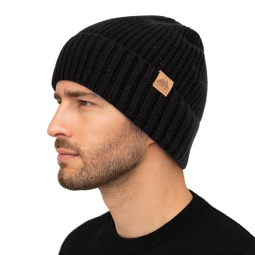 TOP-EX XL/XXL Wintermütze Merinowolle Beanie Herren Warme Strickmütze mit Fleecefutter Wollmütze Damen Winter für Snowboard Outdoor Geschenk Schwarz Große Köpfe von TOP-EX