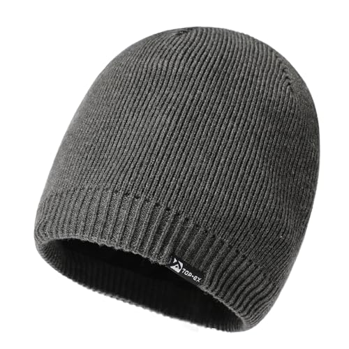 TOP-EX DryKnitTM wasserdichte Merino Beanie Mütze Herren, Wolle Wintermütze Damen Warm Fleece Strickmuetze Atmungsaktive Outdoor Skimütze Grau X-Large von TOP-EX