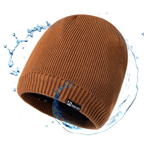 TOP-EX XL/XXL wasserdichte Merino Beanie Mütze Herren Damen Wolle Wintermütze Warm Fleece Strickmuetze Braun Großer Kopf von TOP-EX