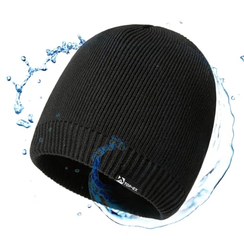 TOP-EX DryKnitTM wasserdichte Merino Beanie Mütze Herren Damen Wolle Wintermütze Warm Fleece Strickmuetze Regenmütze Schwarz M von TOP-EX