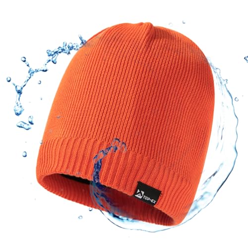 TOP-EX DryKnitTM wasserdichte Merino L Beanie Mütze Herren Damen Wolle Wintermütze Warm Fleece Strickmuetze Regenmütze Orange von TOP-EX