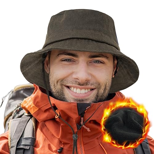 TOP-EX wasserdichte Winter-Fischerhüte für Männer und Frauen, warme Fleece-gefütterte Regenhüte zum Wandern, Angeln und für kaltes Wetter im Freien, Winddicht, Braun, L von TOP-EX