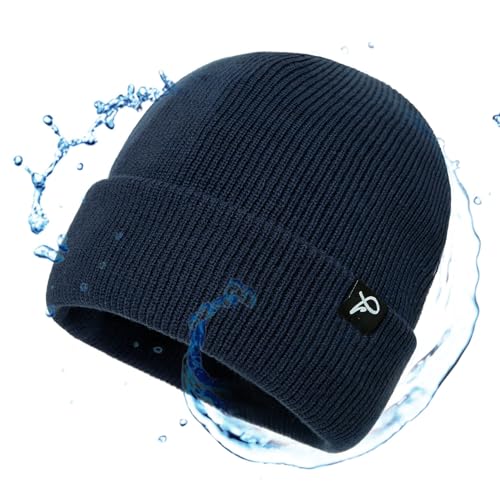 TOP-EX wasserdichte Wintermütze Herren & Damen, Warme Fleece-gefütterte Strickmütze Beanie, Atmungsaktive Outdoor Lauf- & Skimütze, Winddichter Regenschutz, Herrenmütze Blau 2XL von TOP-EX