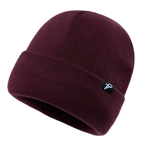 TOP-EX wasserdichte Wintermütze Herren & Damen, Warme Fleece-gefütterte Strickmütze Beanie, Atmungsaktive Outdoor Lauf- & Skimütze, Winddichter Regenschutz, Herrenmütze Burgundy L/XL von TOP-EX