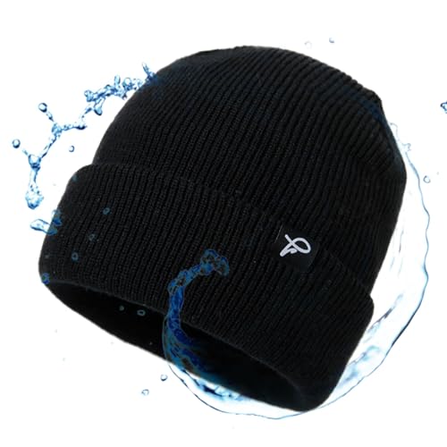 TOP-EX wasserdichte Wintermütze Herren & Damen, Warme Fleece-gefütterte Strickmütze Beanie, Atmungsaktive Outdoor Lauf- & Skimütze, Winddichter Regenschutz, Herrenmütze Schwarz S/M von TOP-EX