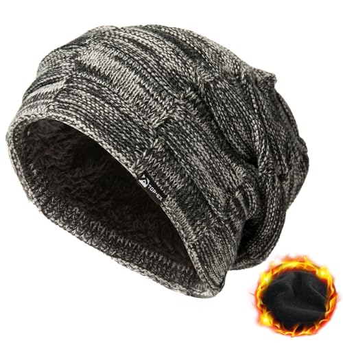 TOPEX XL/XXL Slouch Beanie Herren Mütze Damen Winter Warm Fleece Strickmuetze Schwarz-Weiß von TOP-EX