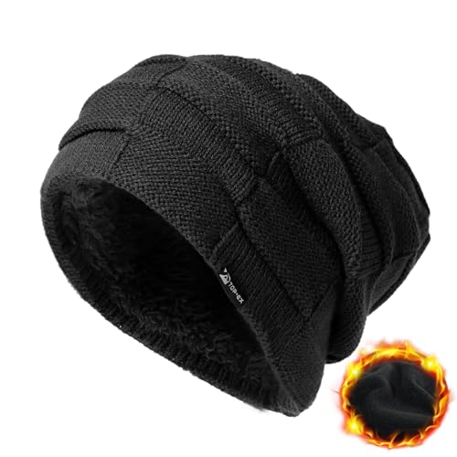 TOPEX XL/XXL Slouch Beanie Herren Mütze Damen Winter Warm Fleece Strickmuetze Schwarz von TOP-EX