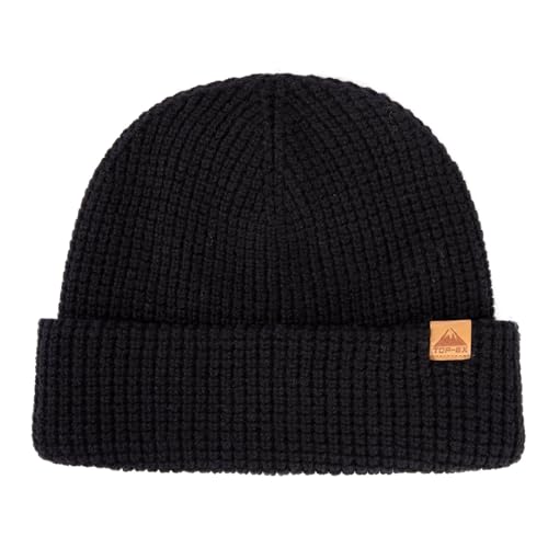 XL/XXL 50% Merinowolle Waffel Mütze Wintermuetze Herren Damen Fisherman Beanie Trawler Mütze Strickmuetze Warme Schwarz von TOP-EX