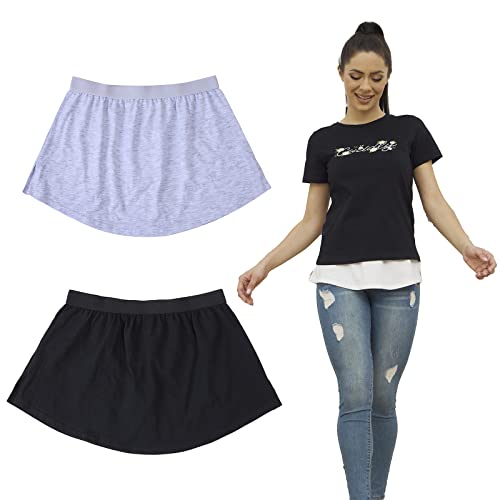 2 Pcs Hemdverlängerung Shirt Extender Damen Blusenrock Hemd T-Shirt Pullover Oberteil Verlängerung Layering Fake Top Hem Minirock Halblang Splitting Vielseitiger Fake Hem(Schwarz/Graue Melange, XXL) von TOP Incessantly