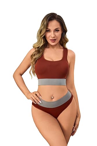 TOP Incessantly Women's Sporty Lingerie Set Seamless Unlined Wireless Racerback Bralette and Panty Set Underwear (Brown, L) von TOP Incessantly