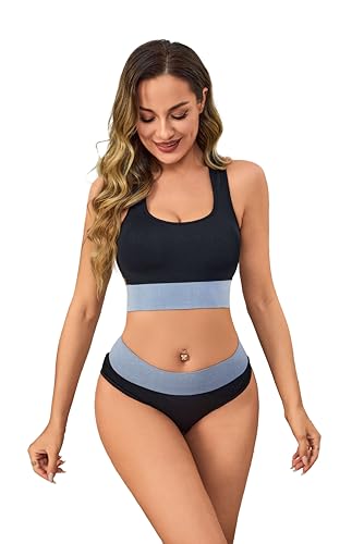 TOP Incessantly Damen Seamless Sport BH und Slips Set Sport Bustier Light Support Bequemer BH für Jeden Tag Racerback Ungefüttert und Ungepolstert (Black, S) von TOP Incessantly