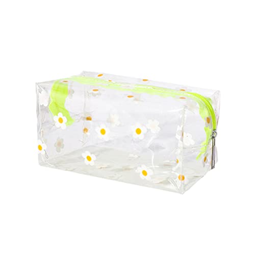 Durchsichtiges Federmäppchen, 1 große Stifttasche, Schreibwarenbeutel, kosmetisch, niedlich, Make-up-Tasche, transparente PVC-Kosmetiktasche für Frauen und Mädchen, weiße junge Blume von TOP-MAX