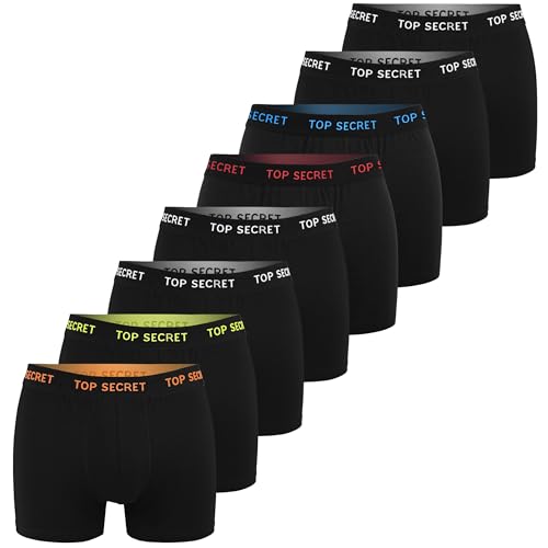 Top Secret Boxershorts Herren 8er Pack Baumwolle Unterwäsche Unterhosen Männer Retroshorts - Elastischen Weichen Gemütlichen, idealer Passform - Schwarz, Größe M, L, XL, XXL von Top Secret