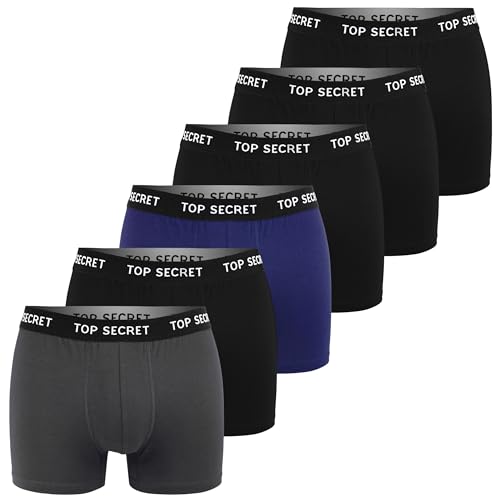 Top Secret Boxershorts 6er Pack für Herren, Atmungsaktive & rutschfeste Unterhosen aus Baumwolle im Set (Gr. M-2XL) von Top Secret