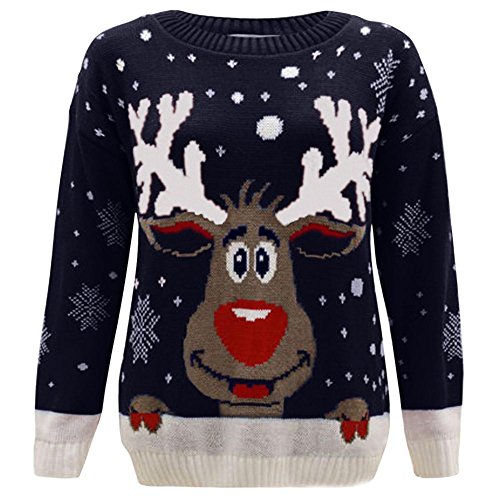 Kinder Mädchen Jungen Strick Rentier Weihnachten Rudolf Weihnachts Neuheit Jumper Pullover Top 2–14 von TOP VENDOR