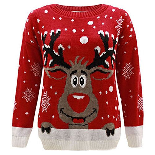 Kinder Mädchen Jungen Strick Rentier Weihnachten Rudolf Weihnachts Neuheit Jumper Pullover Top 2–14 von TOP VENDOR