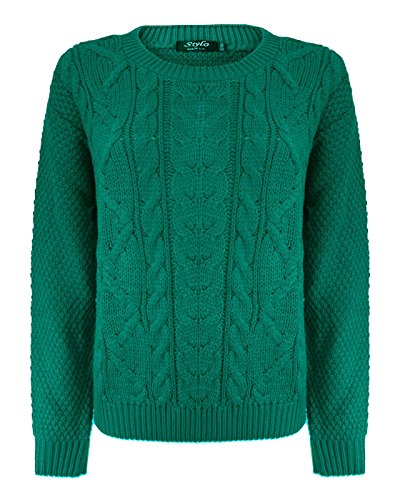 TOP VENDOR Damen Strickpullover mit Zopfmuster, lange Ärmel, Übergröße, 36-42, jade, Large-X-Large von TOP VENDOR