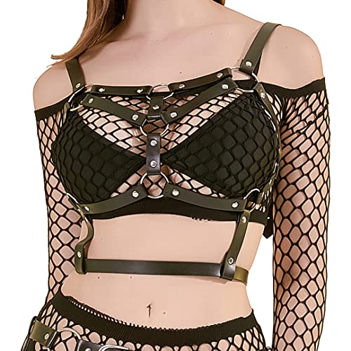 TOPACC Punk Taillengürtel Goth Body Harness für Frauen Leder Strumpfband Gothic Gürtel Emo Rave Outfit Cosplay, Schwarz-21, Eine Größe passt meistens von TOPACC