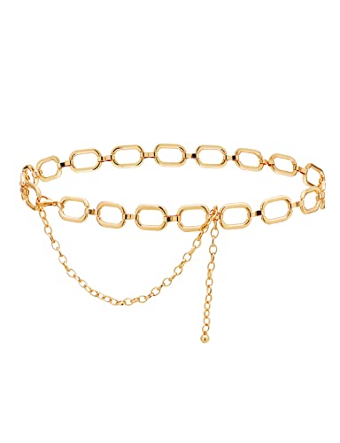 TOPACC Western-Metall-Gürtel für Damen, oval, für Kleider, Jeans, Cowgirl, Length 49" (32"+extended chain 17"), Metall von TOPACC
