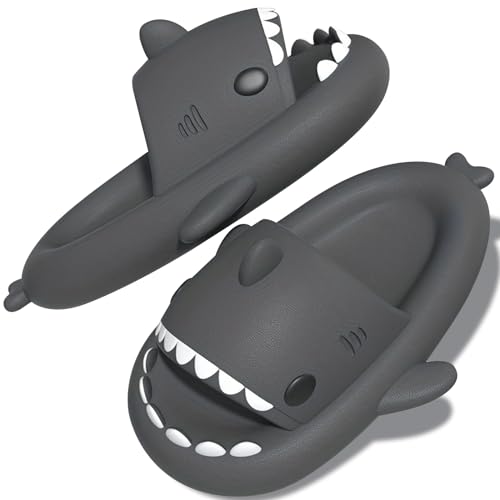 TOPALL Hai Hausschuhe,Shark Slippers,Hausschuhe Damen/Herren/Kinder Badelatschen,Hai Schuhe,Hai Schlappen,Pillow Cloud Shark Slides Süße Cozy Sharky Lustig Badesandalen für Sommer(Grau,40/41) von TOPALL