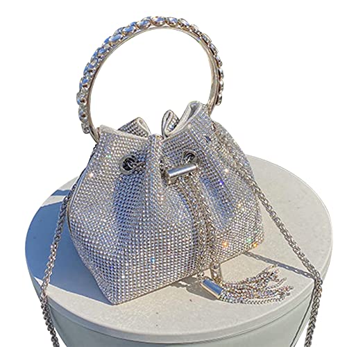 TOPALL Clutch Glitzer Damen,Silber Abendtasche,Handtasche Diamant Tasche Schultertasche Silber mit Reißverschluss, Strasssteine Clutches Brieftaschen Umhängetasche für Party Freizeit Date(B-Silber) von TOPALL