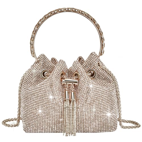 TOPALL Clutch Glitzer Damen,Silber Abendtasche,Handtasche Diamant Tasche Schultertasche Silber mit Reißverschluss, Strasssteine Clutches Brieftaschen Umhängetasche für Party Freizeit Date(B-Gold) von TOPALL