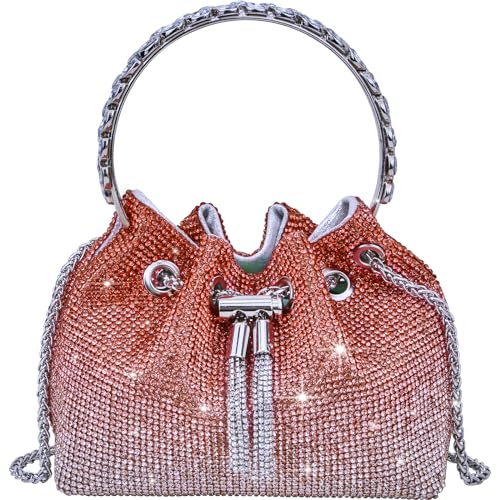 TOPALL Clutch Glitzer Damen,Silber Abendtasche,Handtasche Diamant Tasche Schultertasche Silber mit Reißverschluss, Strasssteine Clutches Brieftaschen Umhängetasche für Party Freizeit Date(B-Rot) von TOPALL