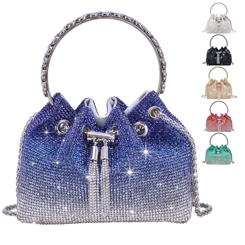 TOPALL Clutch Glitzer Damen,Silber Abendtasche,Handtasche Diamant Tasche Schultertasche Silber mit Reißverschluss, Strasssteine Clutches Brieftaschen Umhängetasche für Party Freizeit Date(Blau) von TOPALL