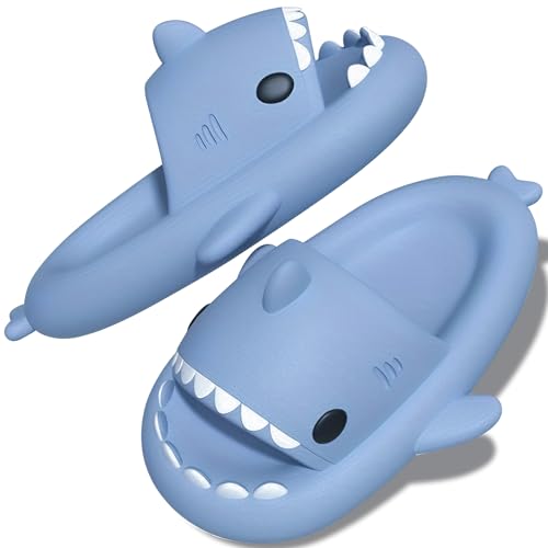 TOPALL Hai Hausschuhe,Shark Slippers,Hausschuhe Damen/Herren/Kinder Badelatschen,Hai Schuhe,Hai Schlappen,Pillow Cloud Shark Slides Süße Cozy Sharky Lustig Badesandalen für Sommer(Blau,44/45) von TOPALL