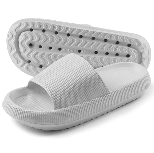 TOPALL Wolkenschuhe Damen Original,Cozyslides Wolken Damen Cloud Slippers Slides,Badeschlappen Badelatschen Damen Herren Rutschfest Gummi,Hausschuhe Sandalen Sommer(Grau-Sommer,36/37) von TOPALL