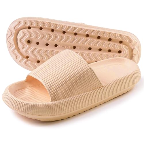 TOPALL Wolkenschuhe Damen Original,Cozyslides Wolken Damen Cloud Slippers Slides,Badeschlappen Badelatschen Damen Herren Rutschfest Gummi,Hausschuhe Sandalen Sommer(Khaki-Sommer,36/37) von TOPALL