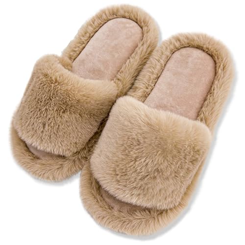 TOPALL Hausschuhe Damen Püsch Winter,Warme Damen-hausschuhe,Kuschelig Pantoffeln Damen Winter,Puschen Schlappen Damen Flauschig Rutschfeste für Damen/Unisex(Plüsch Hausschuhe-Braun,40/41 EU) von TOPALL