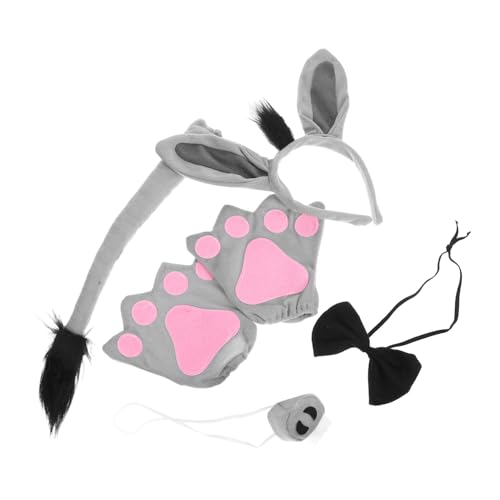 TOPBATHY Donkey Kostüm Set mit Grauem Plüsch Ohren Haarreif Donkey Handschuhe und Halsband Bequeme Tierkostüm Accessoires für Tierpartys Cosplay Karneval von TOPBATHY
